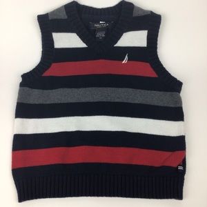 Nautica Boys Navy Blue Red White Striped So Cute Size 3T Cotton Sweater Vest.
